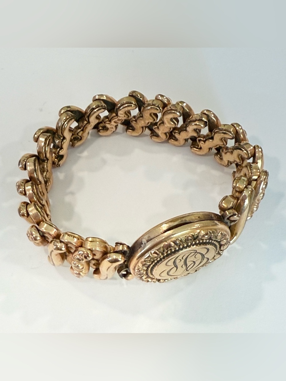 Vintage Rolled Gold Expansion Bracelet Photo Locket Monogram Victorian Style - Picture 11 of 16
